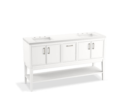 KOHLER K-33581-ASB-0 Winnow 60" Bathroom Vanity Cabinet With Sinks And Quartz Top In White