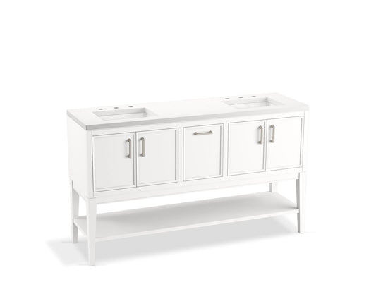 KOHLER K-33581-ASB-0 Winnow 60" Bathroom Vanity Cabinet With Sinks And Quartz Top In White