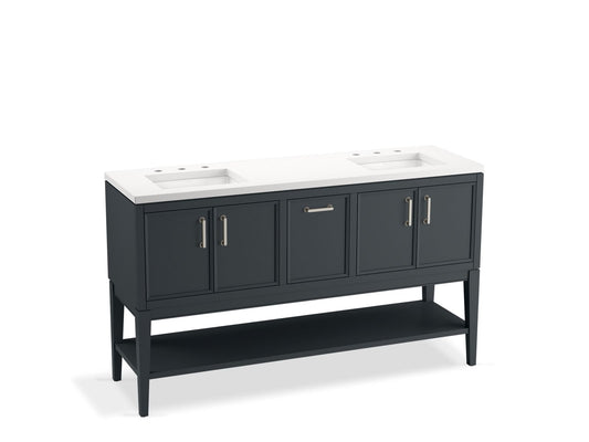 KOHLER K-33581-ASB-1WX Winnow 60" Bathroom Vanity Cabinet With Sinks And Quartz Top In Slate Grey