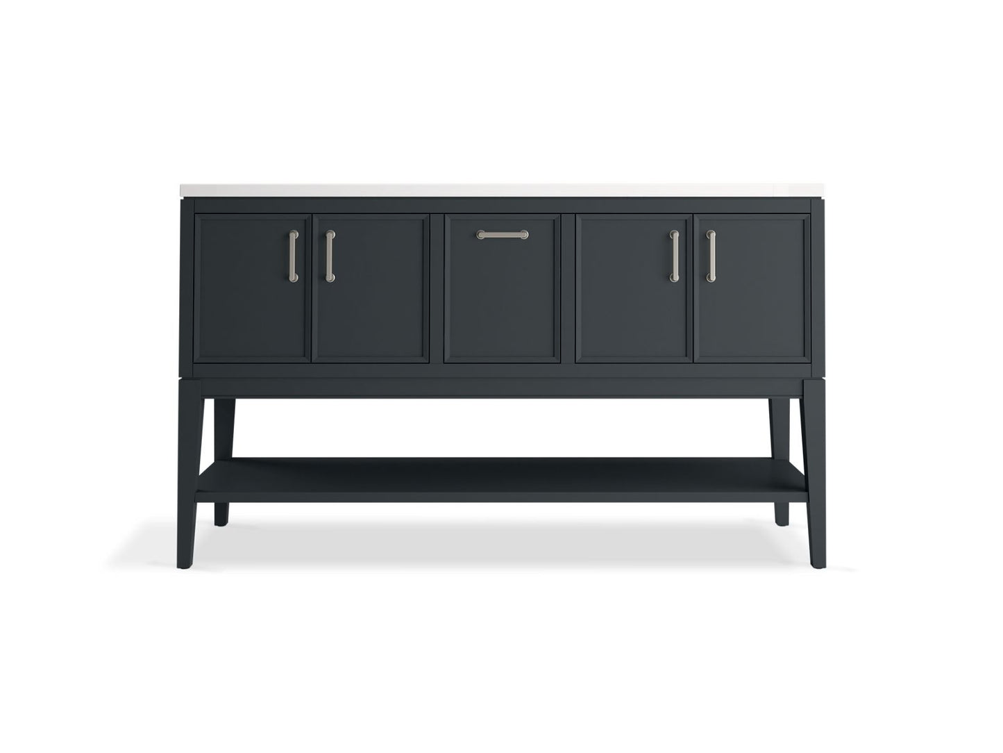 KOHLER K-33581-ASB-1WX Winnow 60" Bathroom Vanity Cabinet With Sinks And Quartz Top In Slate Grey