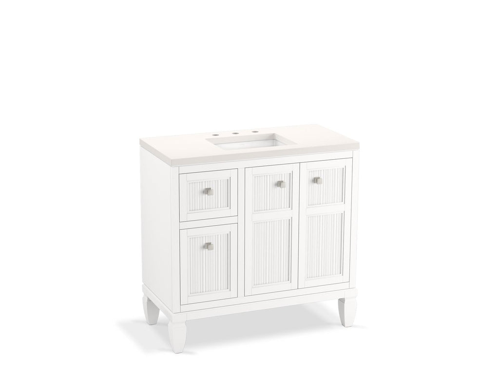KOHLER K-33537-ASB-0 Hearthaven 36" Bathroom Vanity Cabinet With Sink And Quartz Top - White