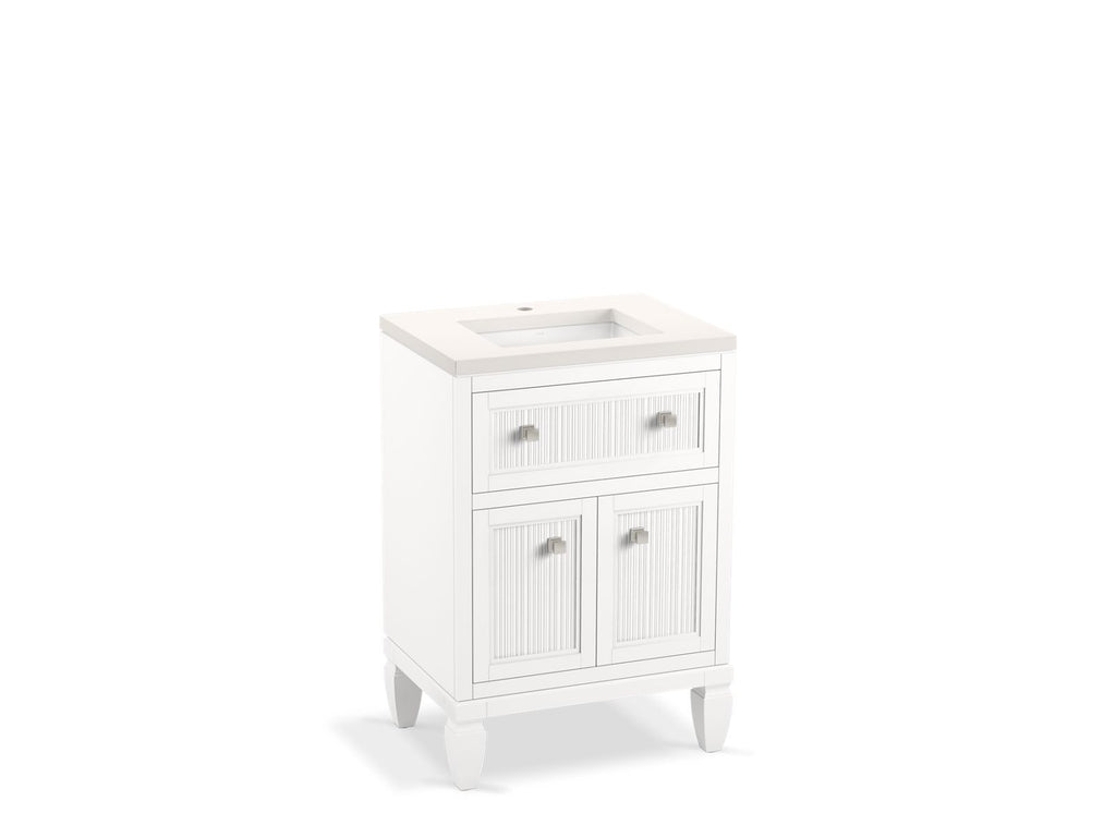 KOHLER K-33535-ASB-0 Hearthaven 24" Bathroom Vanity Cabinet With Sink And Quartz Top - White