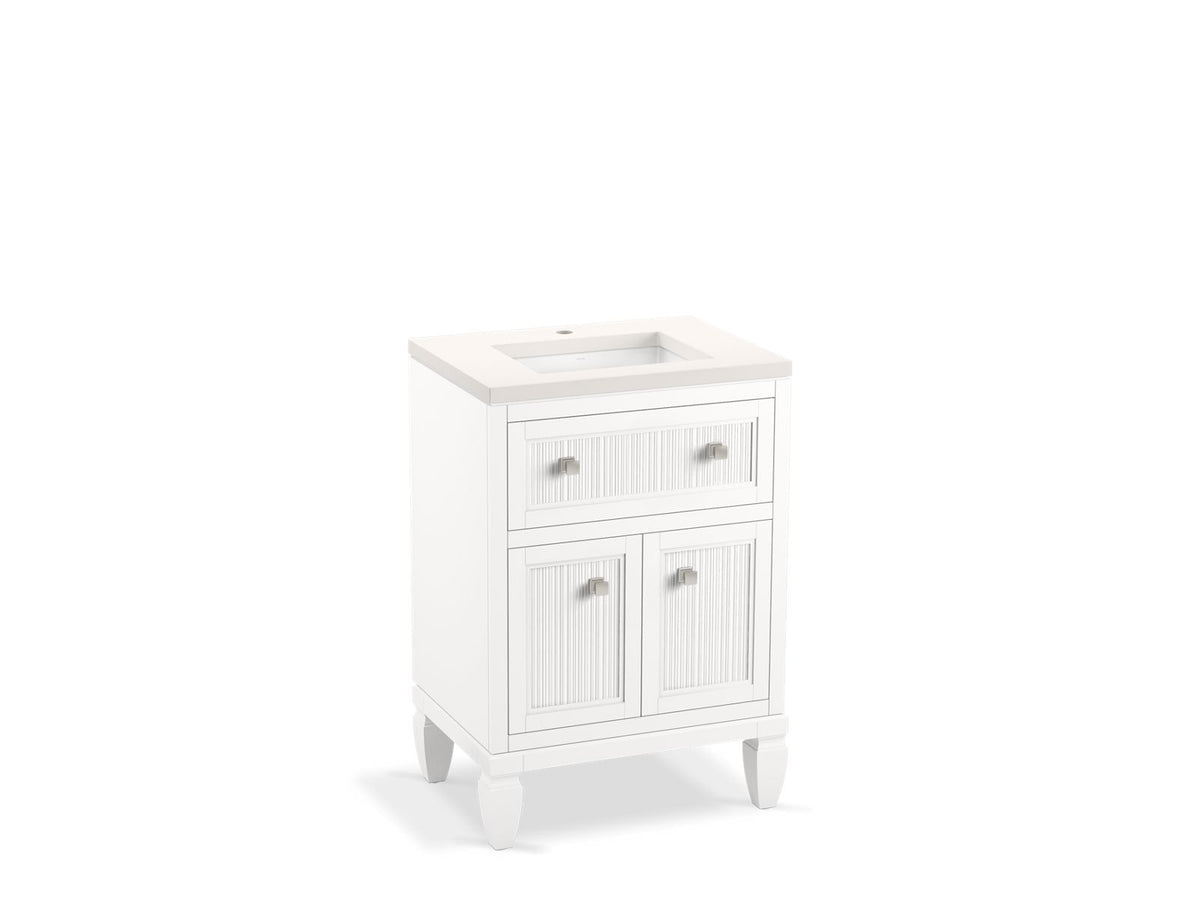 KOHLER K-33535-ASB-0 Hearthaven 24" Bathroom Vanity Cabinet With Sink And Quartz Top - White