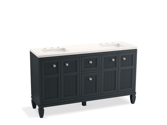 KOHLER K-33539-ASB-1WX Hearthaven 60" Bathroom Vanity Cabinet With Sinks And Quartz Top In Slate Grey