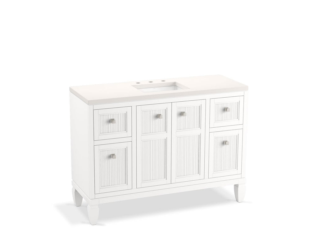 KOHLER K-33538-ASB-0 Hearthaven 48" Bathroom Vanity Cabinet With Sink And Quartz Top - White
