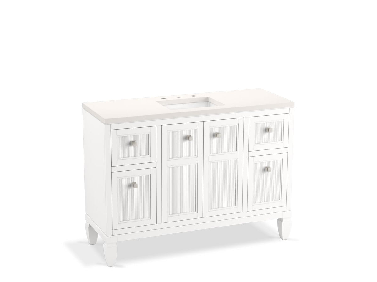 KOHLER K-33538-ASB-0 Hearthaven 48" Bathroom Vanity Cabinet With Sink And Quartz Top - White