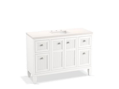 KOHLER K-33538-ASB-0 Hearthaven 48" bathroom vanity cabinet with sink and quartz top - White