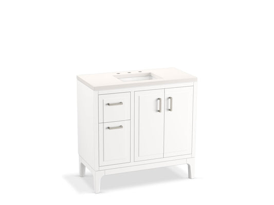 KOHLER K-33553-ASB-0 Seer 36" Bathroom Vanity Cabinet With Sink And Quartz Top In White