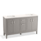 KOHLER K-33555-ASB-1WT Seer 60" Bathroom Vanity Cabinet With Sinks And Quartz Top In Mohair Grey