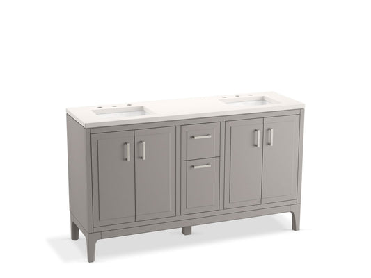 KOHLER K-33555-ASB-1WT Seer 60" Bathroom Vanity Cabinet With Sinks And Quartz Top In Mohair Grey