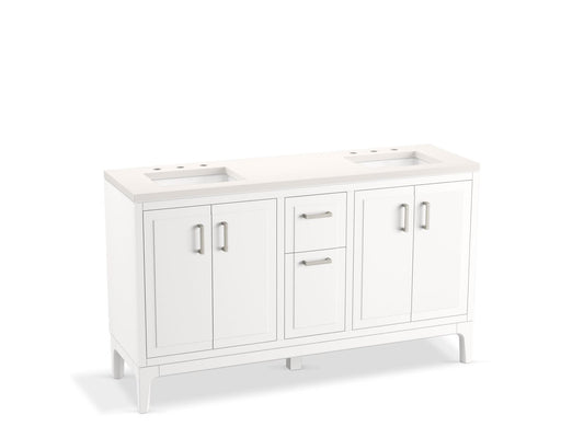 KOHLER K-33555-ASB-0 Seer 60" Bathroom Vanity Cabinet With Sinks And Quartz Top In White