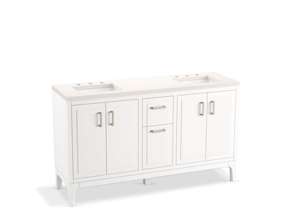 KOHLER K-33555-ASB-0 Seer 60" bathroom vanity cabinet with sinks and quartz top - White