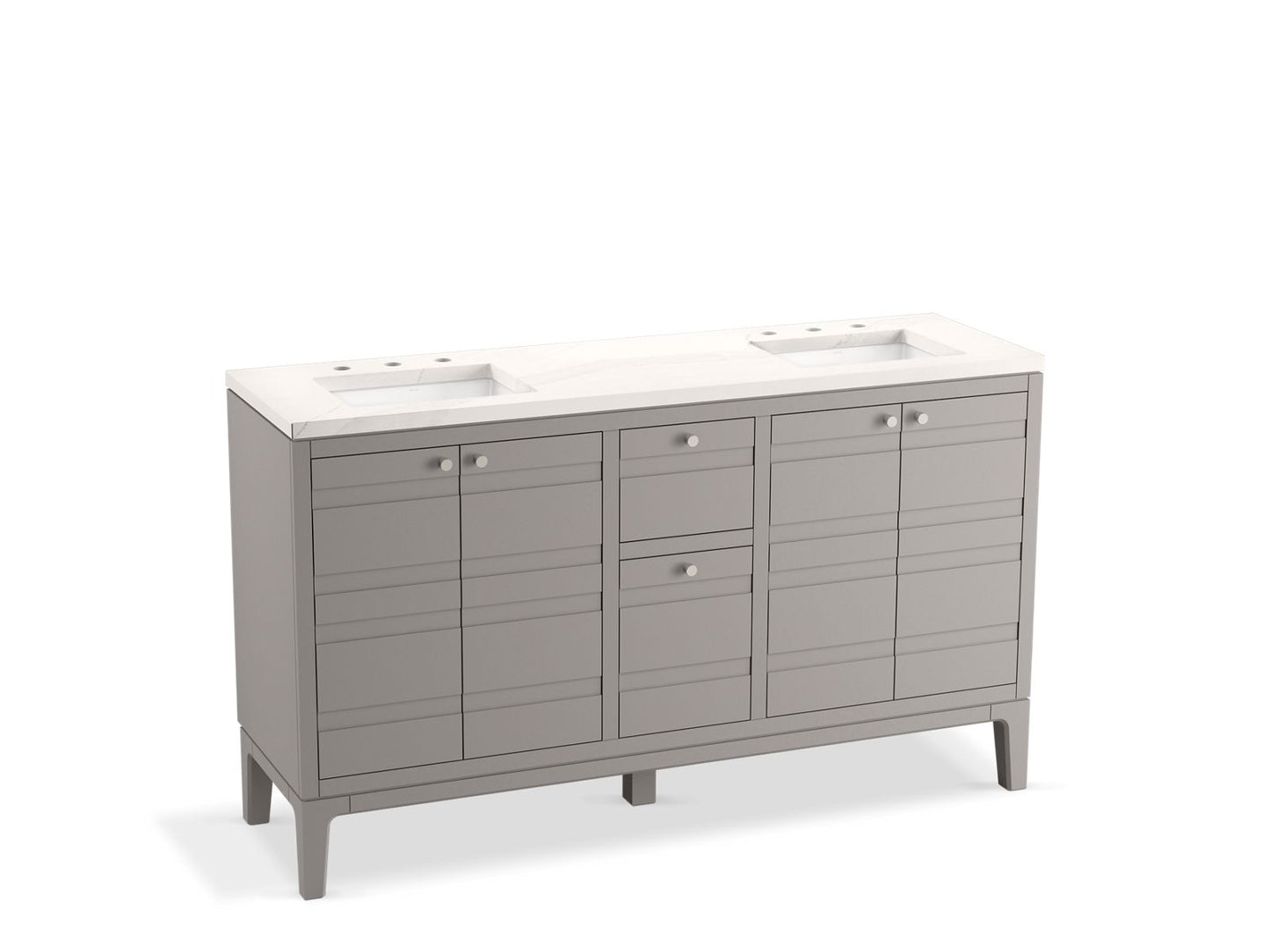 KOHLER K-33527-ASB-1WT Helst 60" Bathroom Vanity Cabinet With Sinks And Quartz Top In Mohair Grey