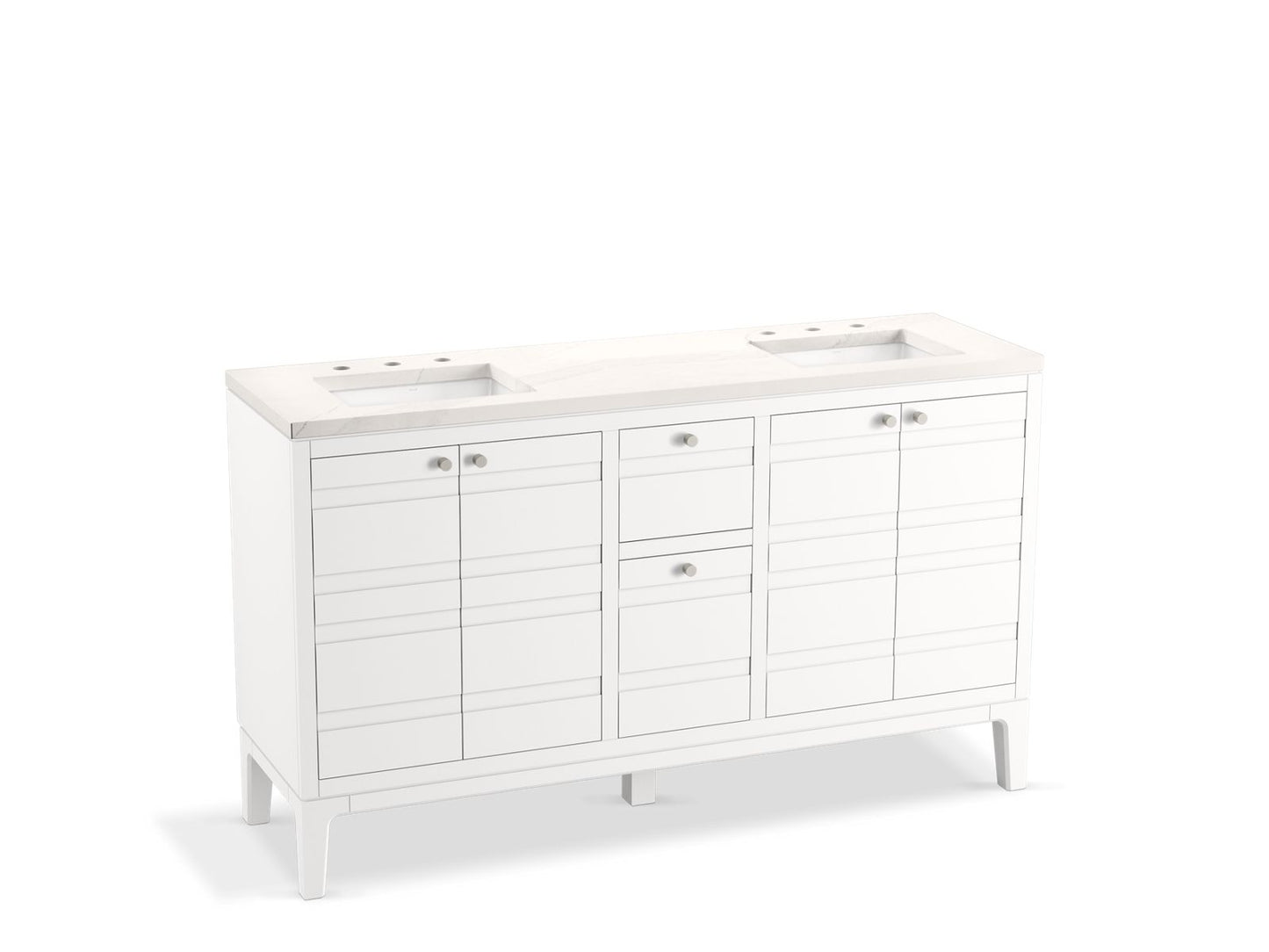 KOHLER K-33527-ASB-0 Helst 60" Bathroom Vanity Cabinet With Sinks And Quartz Top In White