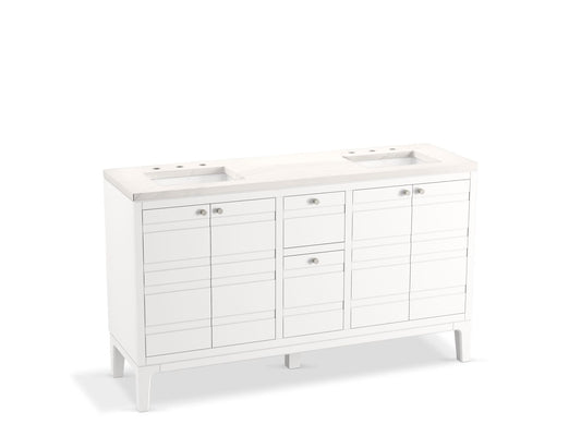 KOHLER K-33527-ASB-0 Helst 60" Bathroom Vanity Cabinet With Sinks And Quartz Top In White