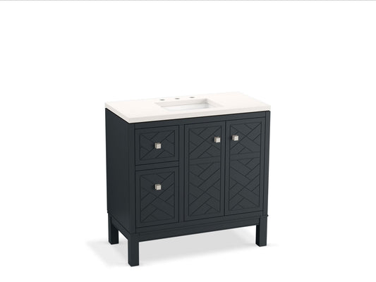 KOHLER K-33531-ASB-1WX Beauxline 36" Bathroom Vanity Cabinet With Sink And Quartz Top In Slate Grey