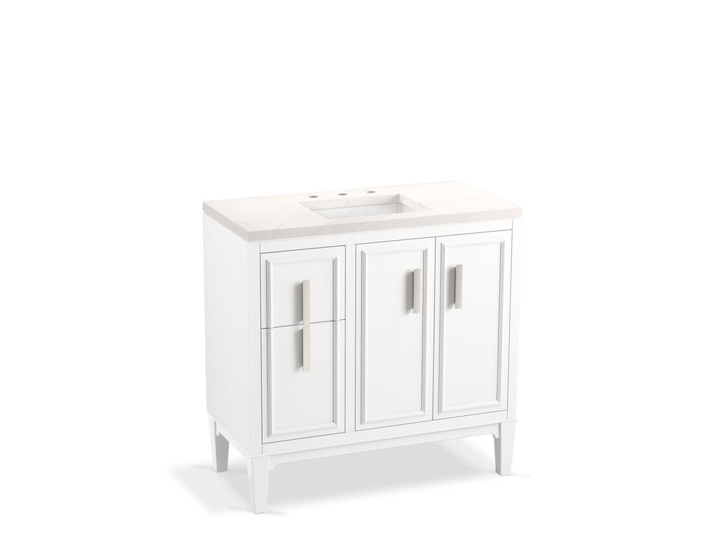 KOHLER K-33545-ASB-0 Southerk 36" Bathroom Vanity Cabinet With Sink And Quartz Top - White