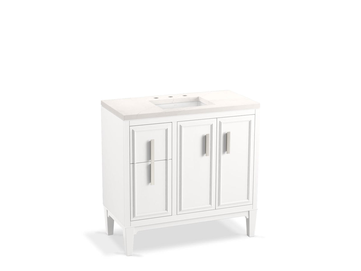 KOHLER K-33545-ASB-0 Southerk 36" Bathroom Vanity Cabinet With Sink And Quartz Top - White