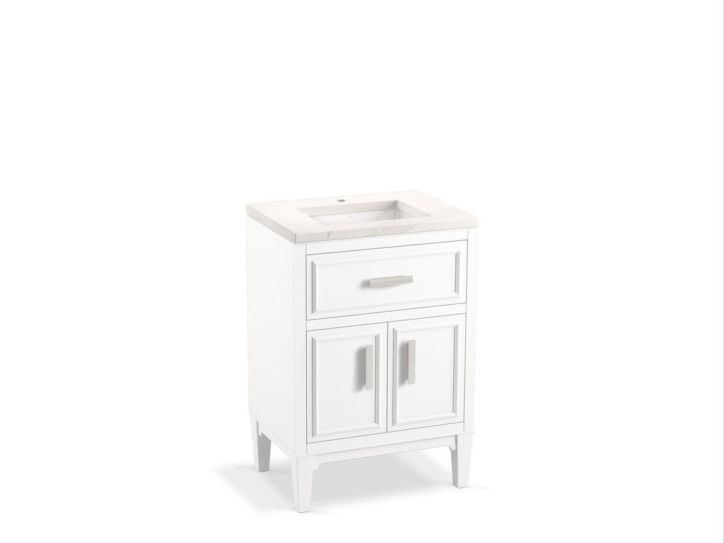 KOHLER K-33543-ASB-0 Southerk 24" Bathroom Vanity Cabinet With Sink And Quartz Top - White