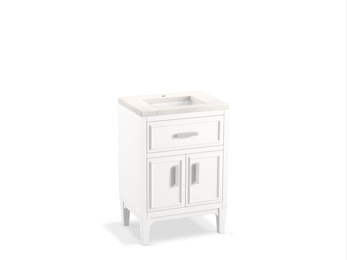 KOHLER K-33543-ASB-0 Southerk 24" Bathroom Vanity Cabinet With Sink And Quartz Top - White
