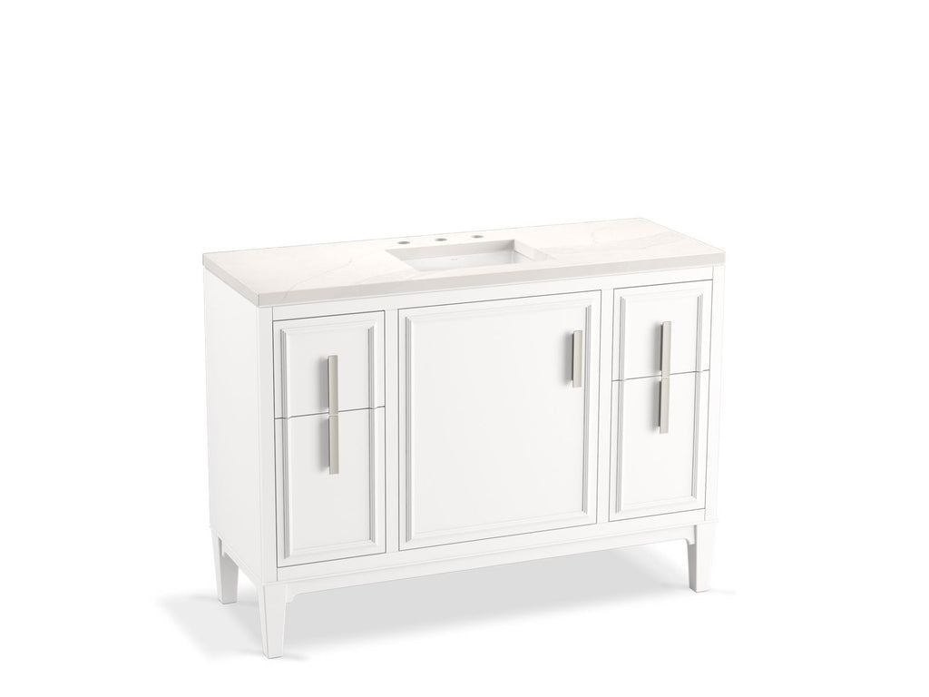KOHLER K-33546-ASB-0 Southerk 48" Bathroom Vanity Cabinet With Sink And Quartz Top - White