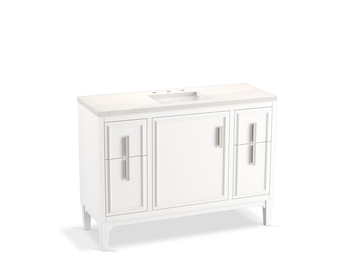 KOHLER K-33546-ASB-0 Southerk 48" Bathroom Vanity Cabinet With Sink And Quartz Top - White