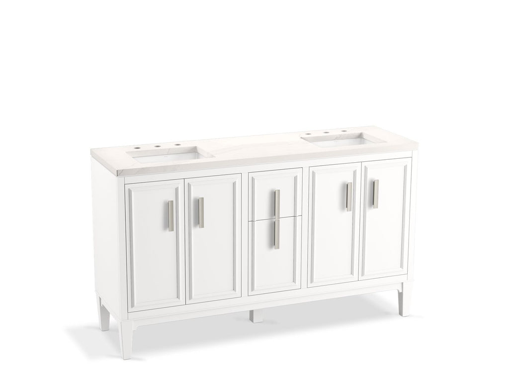 KOHLER K-33547-ASB-0 Southerk 60" Bathroom Vanity Cabinet With Sinks And Quartz Top - White