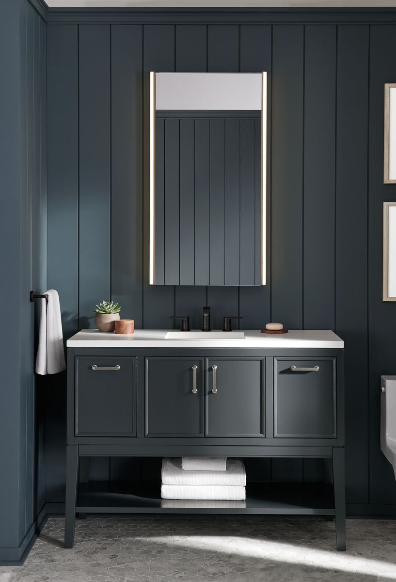 KOHLER K-33580-ASB-1WX Winnow 48" Bathroom Vanity Cabinet With Sink And Quartz Top In Slate Grey