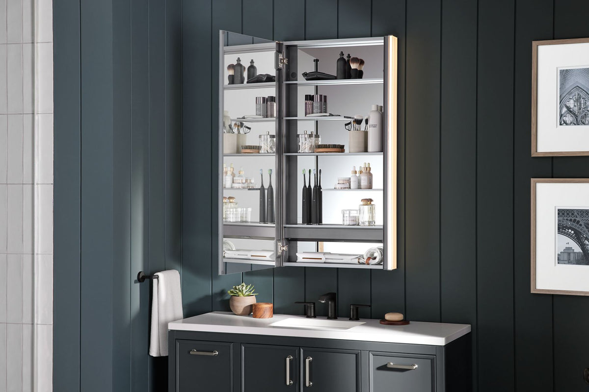 KOHLER K-81148-SLE-DA1 Maxstow 22" X 40" Lighted Medicine Cabinet - Dark Anodized Aluminum