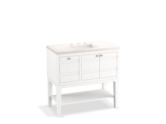 KOHLER K-33524-ASB-0 Helst 36" Bathroom Vanity Cabinet With Sink And Quartz Top In White