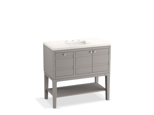 KOHLER K-33524-ASB-1WT Helst 36" Bathroom Vanity Cabinet With Sink And Quartz Top In Mohair Grey