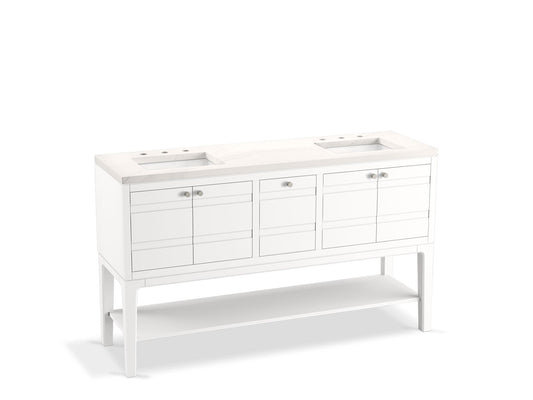 KOHLER K-33525-ASB-0 Helst 60" Bathroom Vanity Cabinet With Sinks And Quartz Top In White