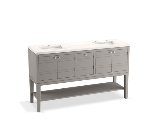 KOHLER K-33525-ASB-1WT Helst 60" Bathroom Vanity Cabinet With Sinks And Quartz Top In Mohair Grey