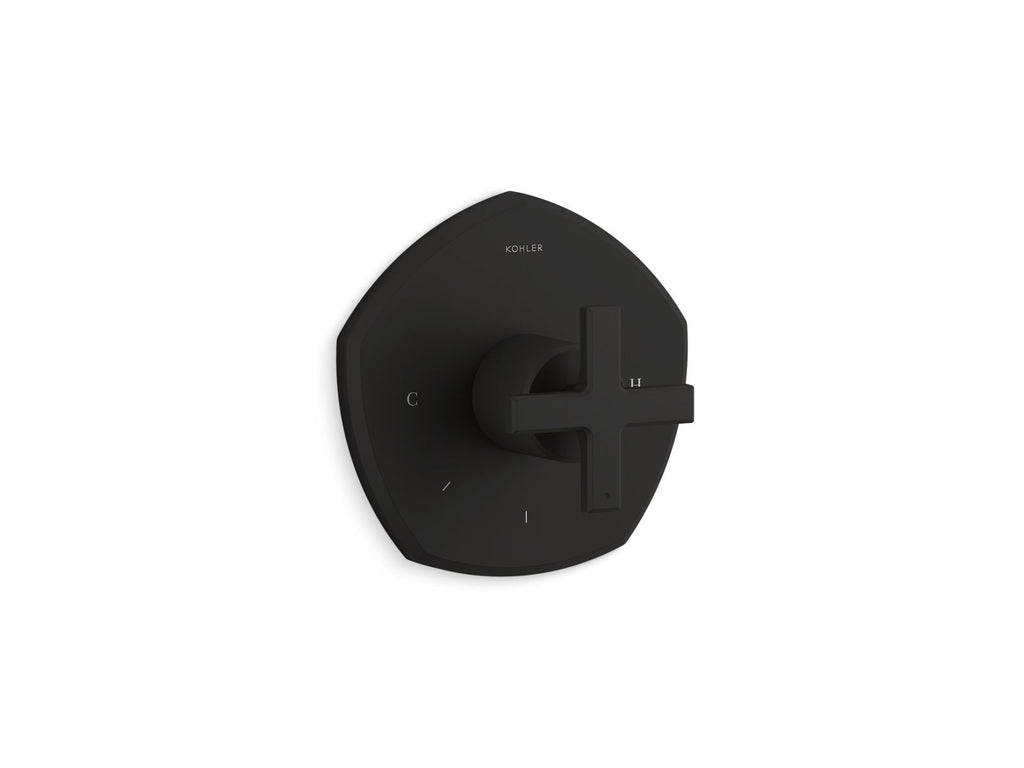KOHLER K-T27040-3-BL Occasion Mastershower Temperature Control Valve Trim With Cross Handle - Matte Black