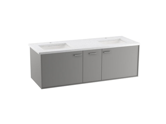 KOHLER K-CM99548-BD1-1WT Jute 60" Wall-Hung Bathroom Vanity Cabinet With Sinks And Quartz Top In Mohair Grey