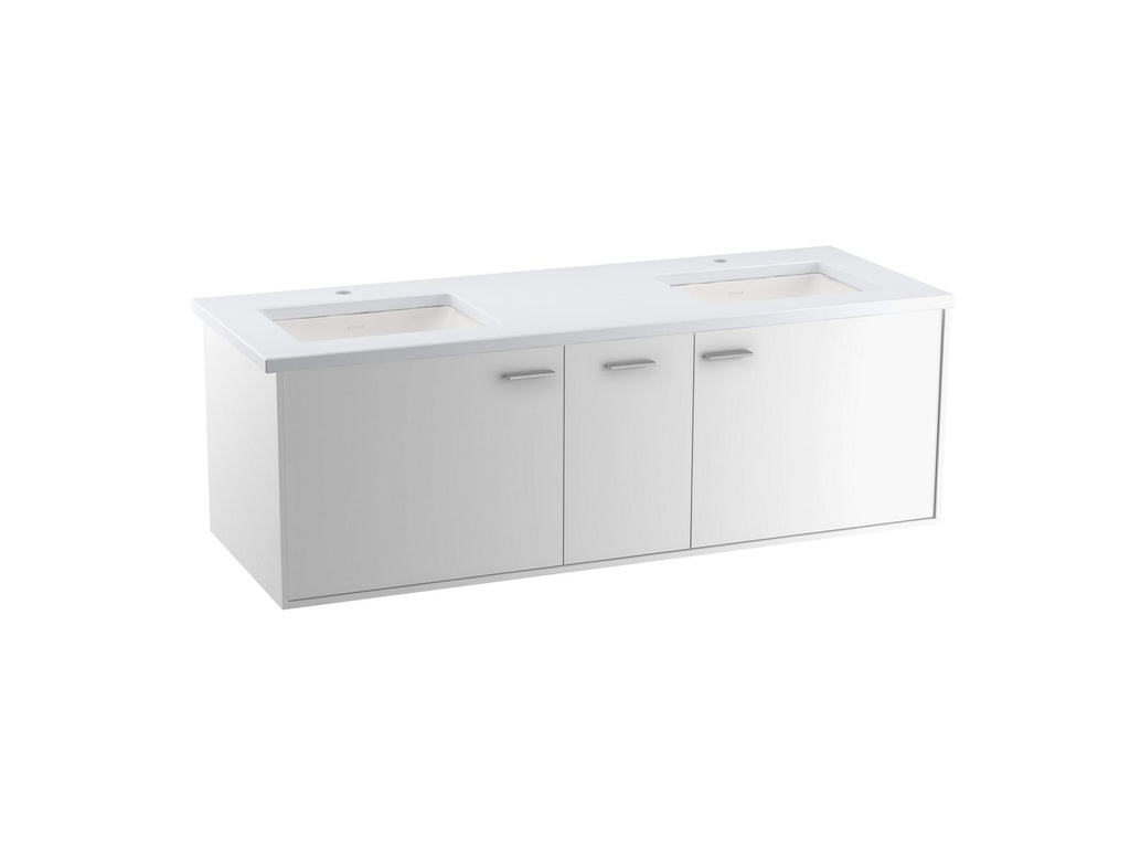 KOHLER K-CM99548-BD1-1WA Jute 60" Wall-Hung Bathroom Vanity Cabinet With Sinks And Quartz Top - Linen White