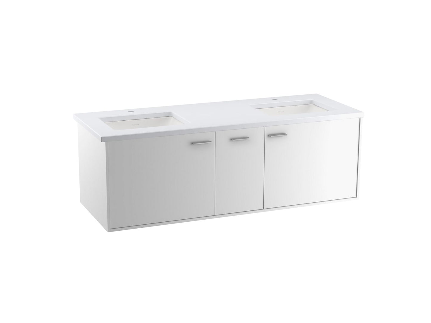 KOHLER K-CM99548-BD1-1WA Jute 60" Wall-Hung Bathroom Vanity Cabinet With Sinks And Quartz Top In Linen White