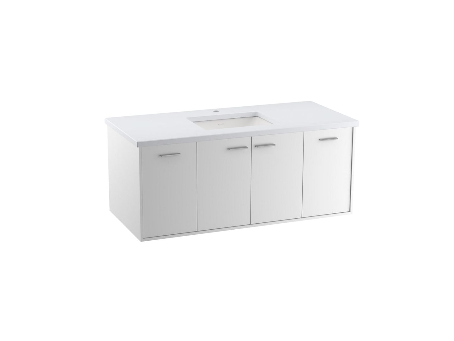 KOHLER K-CM99544-BD1-1WA Jute 48" Wall-Hung Bathroom Vanity Cabinet With Sink And Quartz Top In Linen White