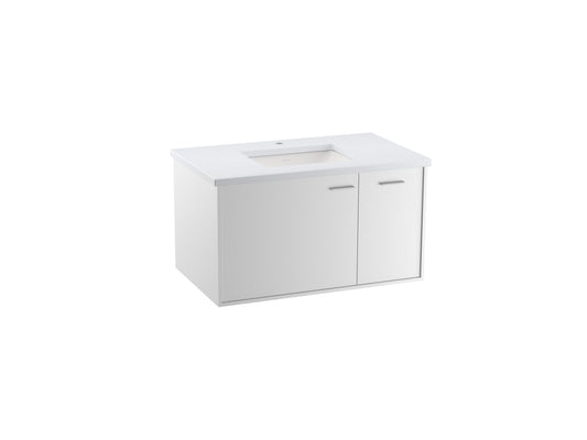 KOHLER K-CM99543-BD1-1WA Jute 36" Wall-Hung Bathroom Vanity Cabinet With Sink And Quartz Top In Linen White