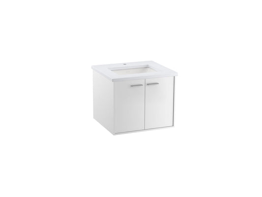 KOHLER K-CM99539-BD1-1WA Jute 24" Wall-Hung Bathroom Vanity Cabinet With Sink And Quartz Top In Linen White