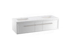 KOHLER K-CM33567-BD1-1WA Lodern 60" Wall-Hung Bathroom Vanity Cabinet With Sinks And Quartz Top - Linen White