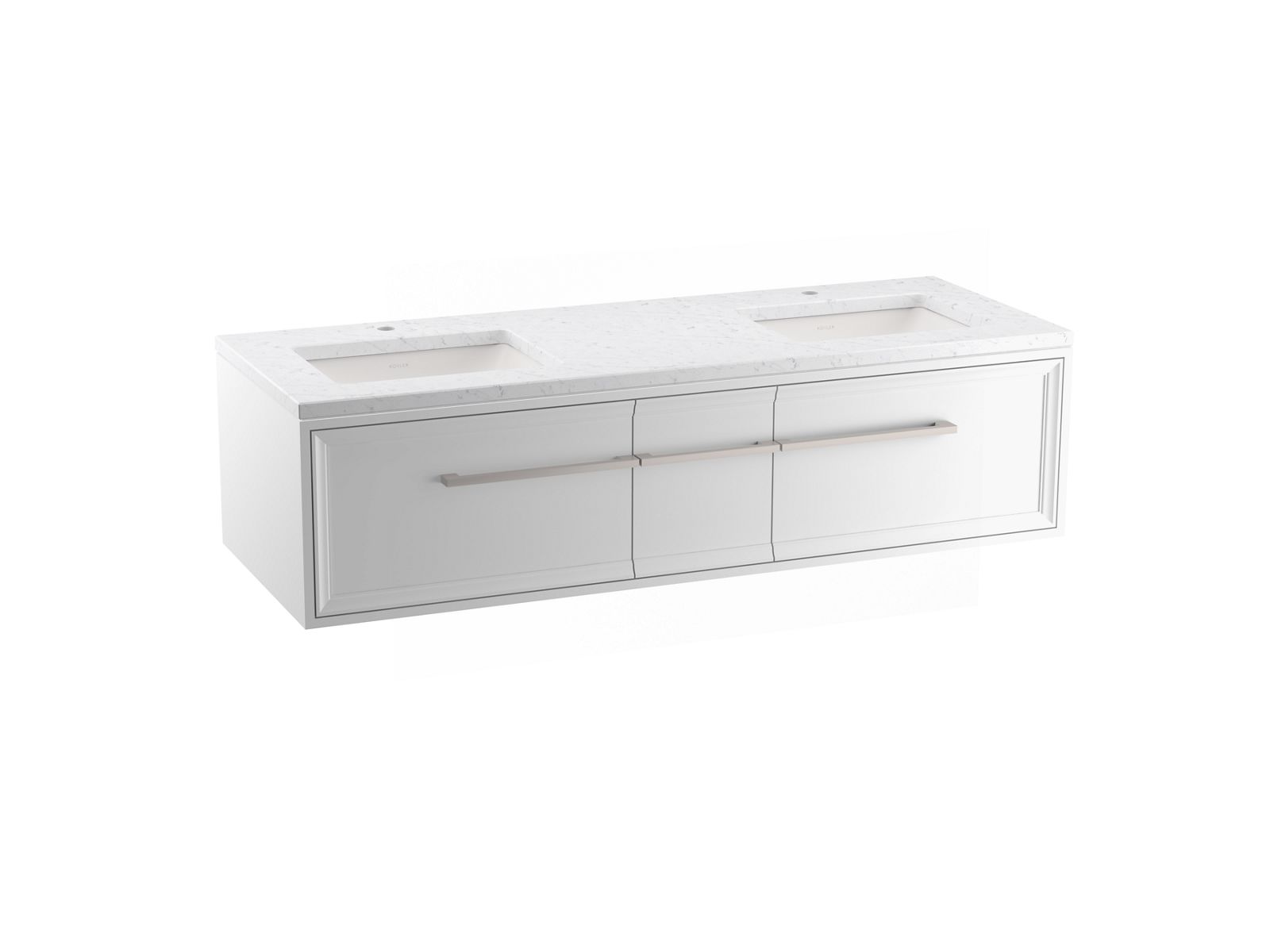 KOHLER K-CM33567-BD1-1WA Lodern 60" Wall-Hung Bathroom Vanity Cabinet With Sinks And Quartz Top - Linen White