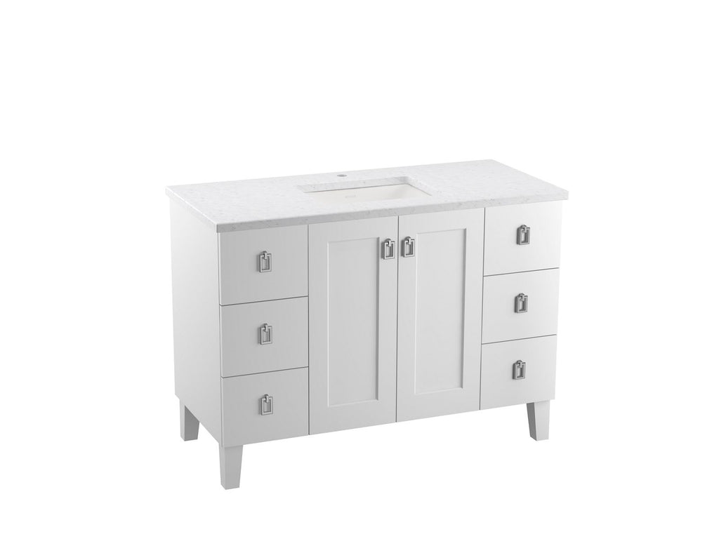 KOHLER K-CM99535-BD1-1WT Poplin 48" Bathroom Vanity Cabinet With Sink And Quartz Top - Mohair Grey