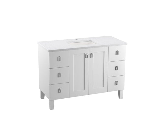 KOHLER K-CM99535-BD1-1WA Poplin 48" Bathroom Vanity Cabinet With Sink And Quartz Top In Linen White