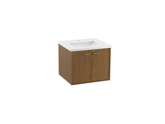 KOHLER K-CM99539-BD1-1WM Jute 24" Wall-Hung Bathroom Vanity Cabinet With Sink And Quartz Top In Walnut Flax