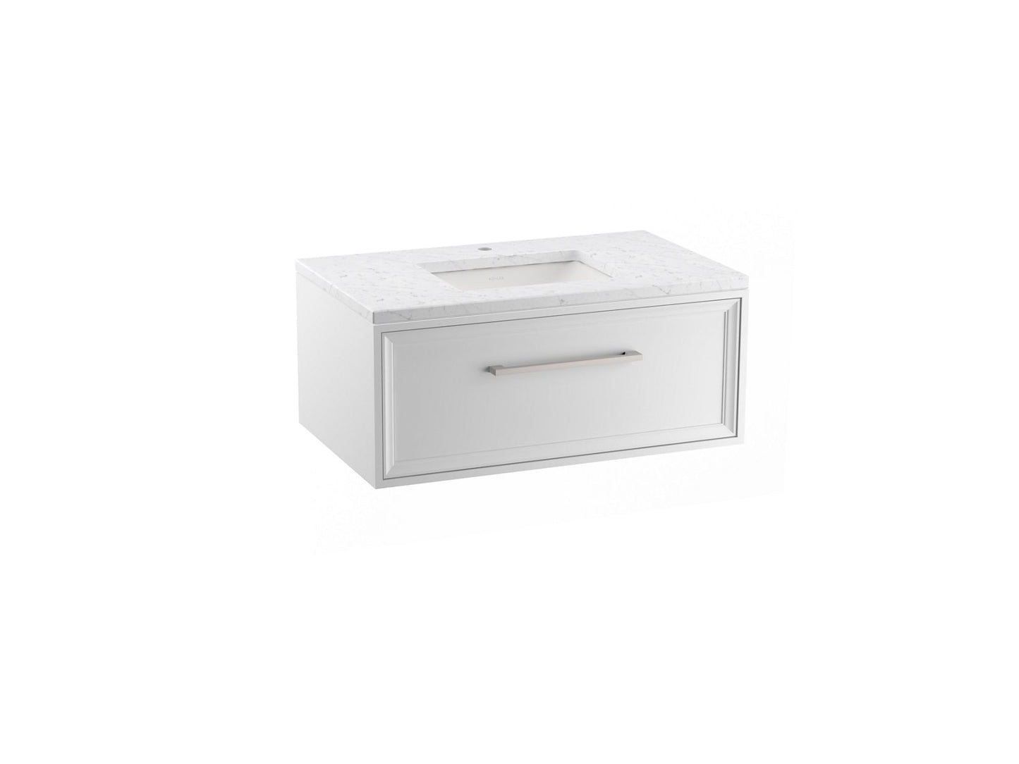 KOHLER K-CM33566-BD1-1WA Lodern 36" Wall-Hung Bathroom Vanity Cabinet With Sink And Quartz Top In Linen White