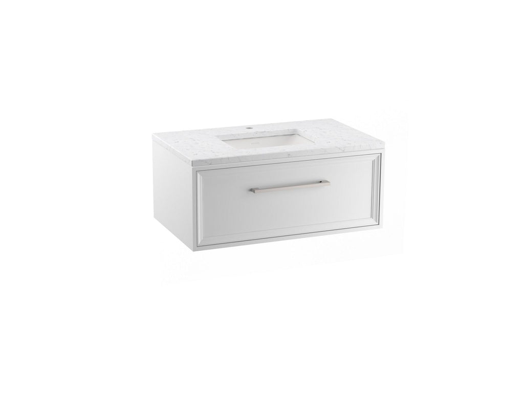 KOHLER K-CM33566-BD1-1WA Lodern 36" Wall-Hung Bathroom Vanity Cabinet With Sink And Quartz Top - Linen White