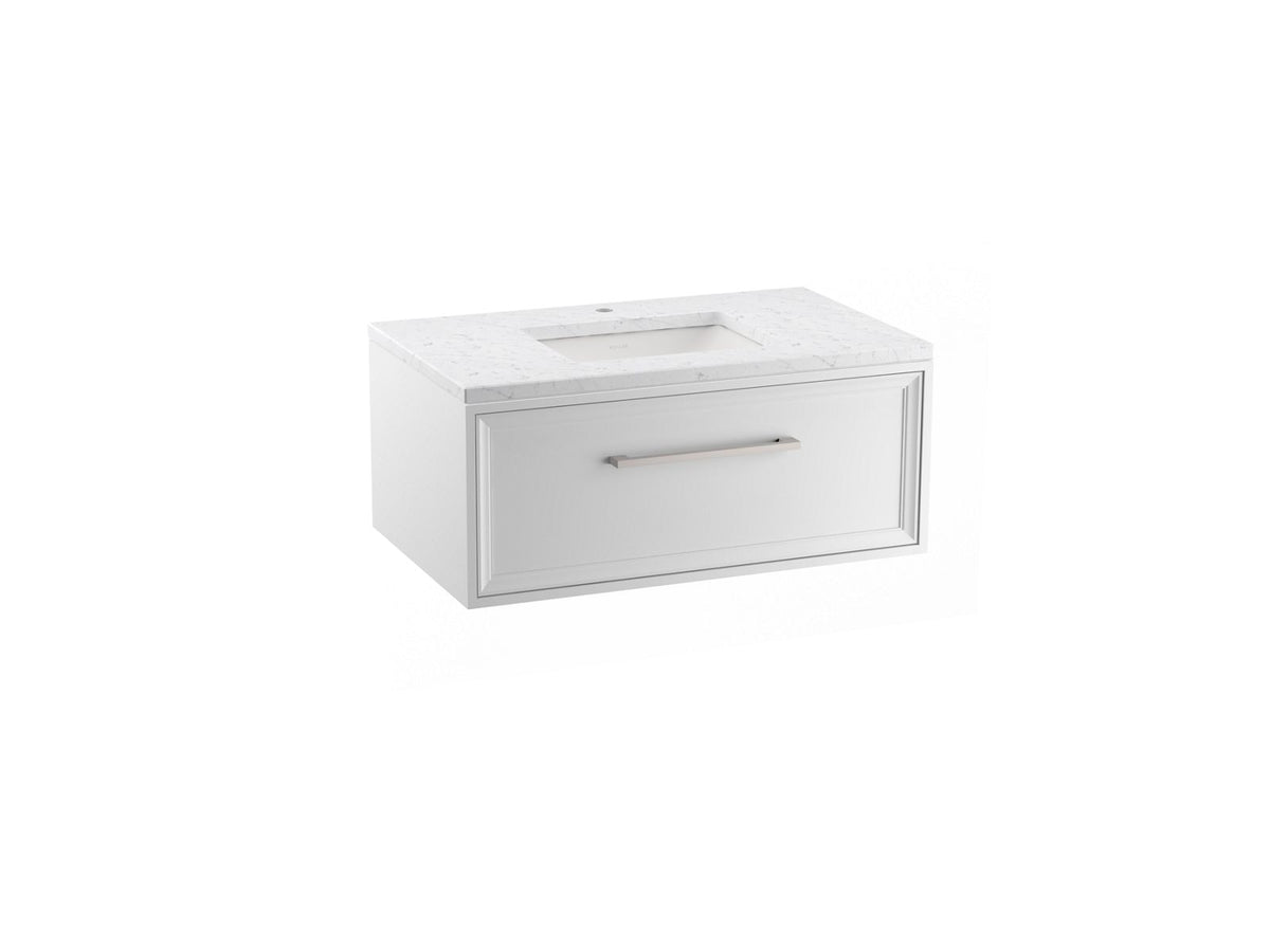 KOHLER K-CM33566-BD1-1WA Lodern 36" Wall-Hung Bathroom Vanity Cabinet With Sink And Quartz Top - Linen White