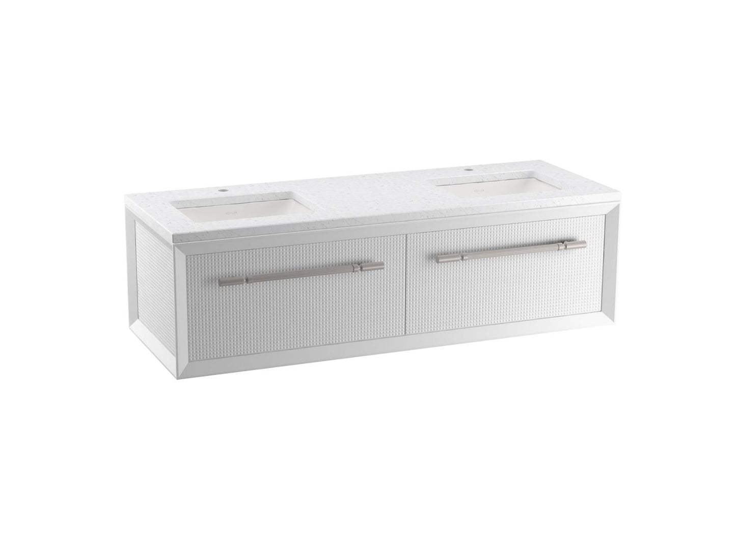 KOHLER K-CM33563-BD1-0 Enivo 60" Wall-Hung Bathroom Vanity Cabinet With Sinks And Quartz Top In White