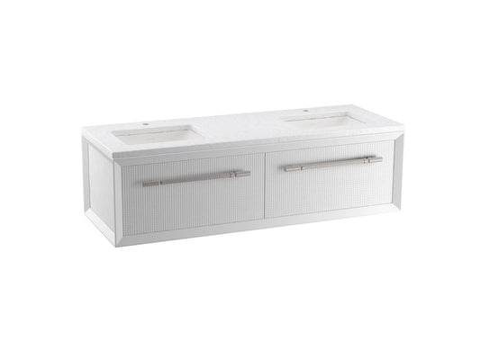 KOHLER K-CM33563-BD1-0 Enivo 60" Wall-Hung Bathroom Vanity Cabinet With Sinks And Quartz Top In White